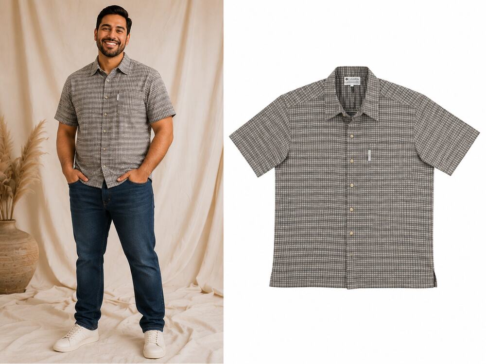 Vintage Columbia Sportswear Shirt Mens M Gray Plaid Short Sleeve Button Up